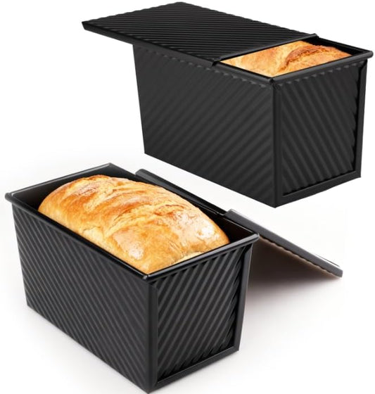 2 Pack 9 * 4 Inch Pullman Loaf Pan with Lid, 1 lb Dough Capacity Non-Stick Bread Loaf Pan,Carbon Steel Coating Bread Toast Box for Bakeware Homemade Sandwich and Sourdough Oven Baking