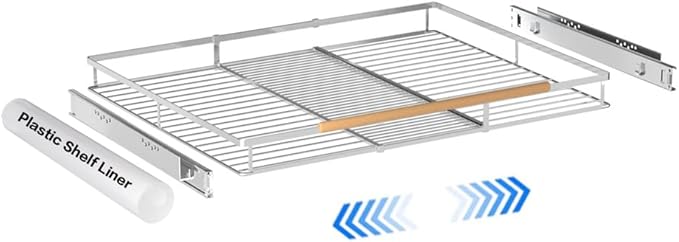 Large Pull Out Kitchen Cabinet Organizer, 22.7''-39.8''W x 22''D, Heavy Duty Slide Out Pantry Shelves Sliding Drawer Storage for Kitchen, Under Sink, Bathroom, Wardrobe, Steel Metal