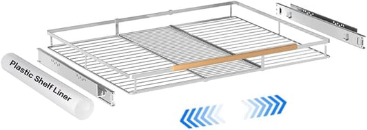 Large Pull Out Kitchen Cabinet Organizer, 22.7''-39.8''W x 22''D, Heavy Duty Slide Out Pantry Shelves Sliding Drawer Storage for Kitchen, Under Sink, Bathroom, Wardrobe, Steel Metal