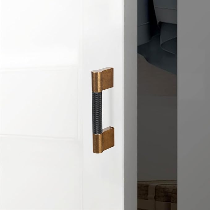 10 Pack 3 inch(76mm) Black and Antique Brass Kitchen Cabinet Handles Knurled Cabinet Pulls Black Drawer Pulls