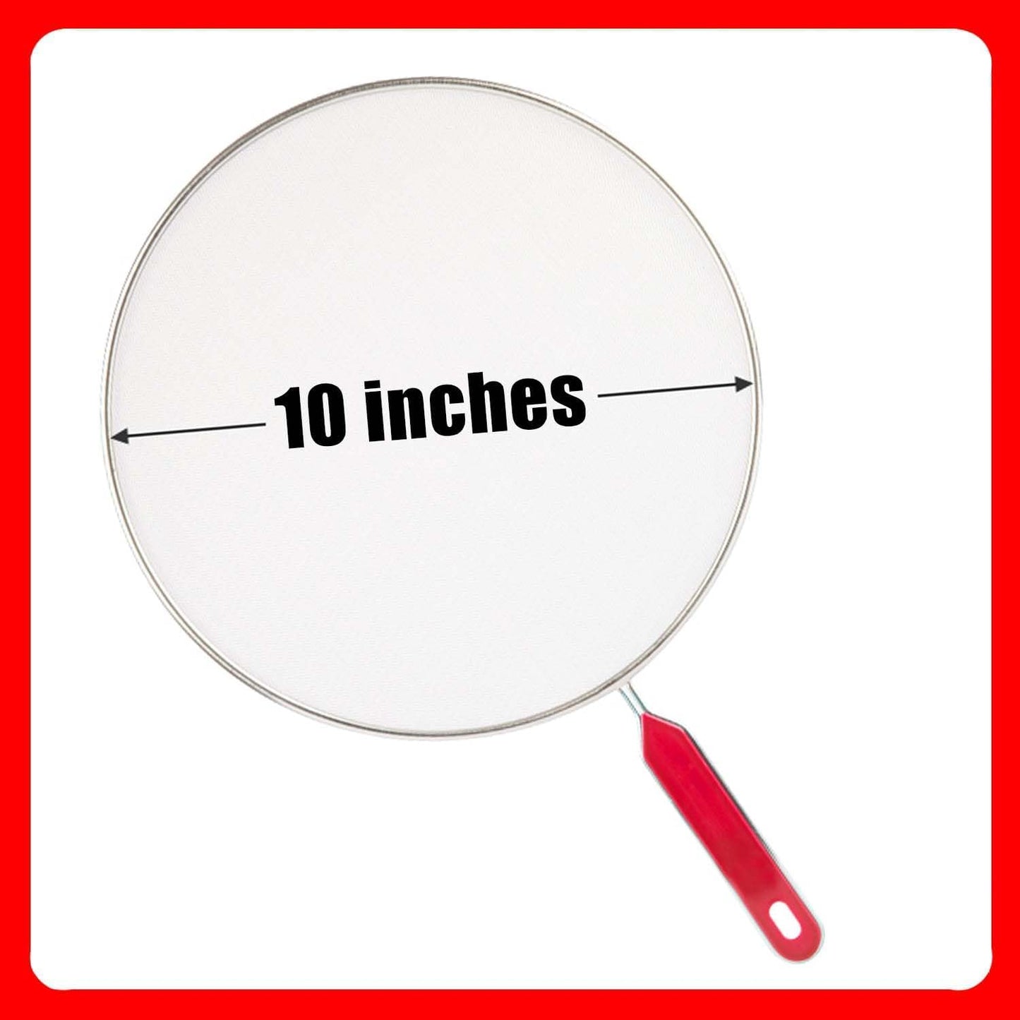 Splatter Screen for Frying Pan, Grease Splatter Guard, Stainless Steel Splatter Guards for Frying with Long Handle, Kitchen Oil Splash Guard Cooking Shield, Fine Mesh Strainer (Red, 10 inch)