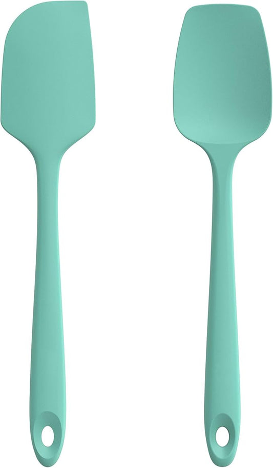 U-Taste Flat Spatula & Spoon Spatula: 11.38in 600ºF Heat Resistant Silicone Bowl Scraper, Flexible Rubber Kitchen Cooking Mixing Utensil with Upgraded Non-Stick Surface (Set of 2, Aqua Sky)