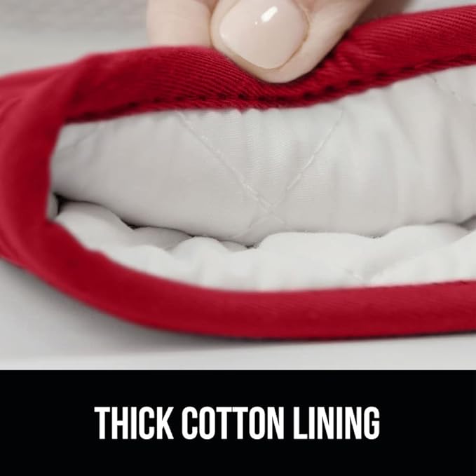 GORILLA GRIP BPA-Free Soft Silicone Oven Mitts and Pot Holders Sets of 4, Heat Resistant Waterproof Cooking Gloves, Thick Cotton Lining, Flexible Gripping for Baking Grilling, Kitchen Trivets, Red