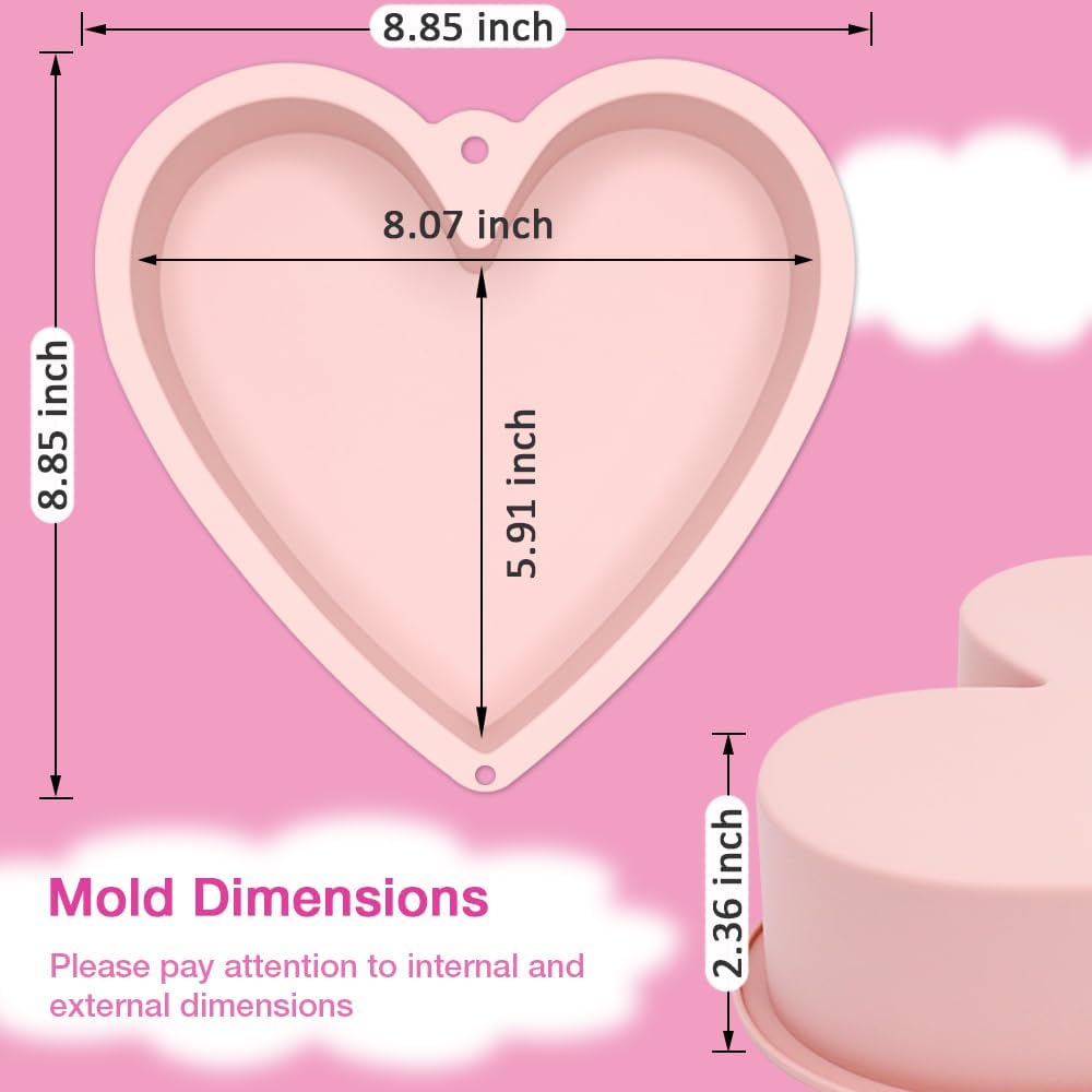 Alimat PluS Silicone Heart Shaped Cake Pans, 2pcs Heart Cake Pan 8 Inch with Hanging Hole(Pink)