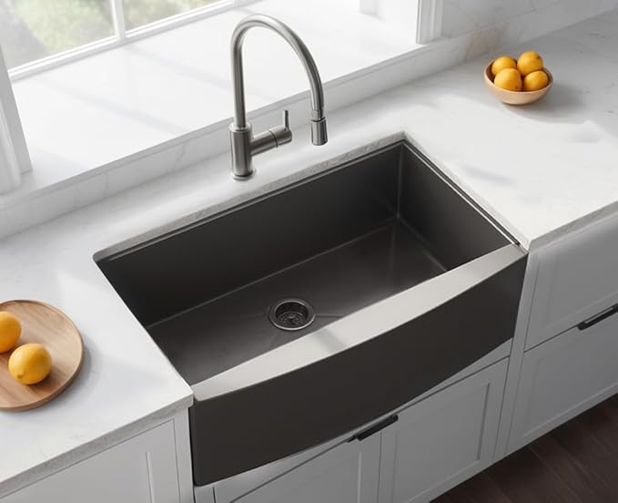 Black Farmhouse Sink 33 Inch,16 Gauge Undermount Single Bowl 304 Stainless Steel Farmhouse Kitchen Sink, 9 Inch Deep Apron Front Gunmetal Black Farm Sink with drain
