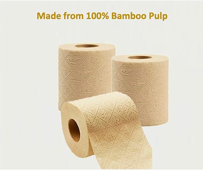 100% Bamboo, thick 3-ply toilet paper, tree-free, unbleached, sustainable, 300 sheets per roll (TP 8 rolls)