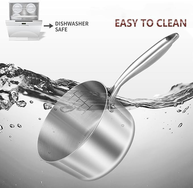 LOLYKITCH Whole Body Tri-Ply Stainless Steel Saucepan Set of 2,Induction Pots Set,Dia.16CM & 20CM Saucepans with Lids,Oven and Dishwasher Safe.（1.5QT & 3QT）