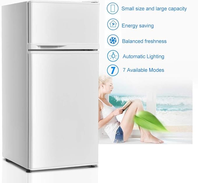 Safeplus 3.4 cu ft. Compact Refrigerator, Mini Fridge with Freezer and Shelves for Dorm Bedroom