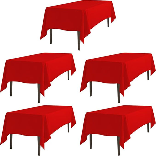 LTC LINENS 5 Pack Red Rectangular Tablecloths 60 x 102 Inch for 6 ft Rectangle Banquet Tables with Half-Drop - Stain and Wrinkle Resistant Polyester Fabric Cloth Table Covers for Wedding, Party