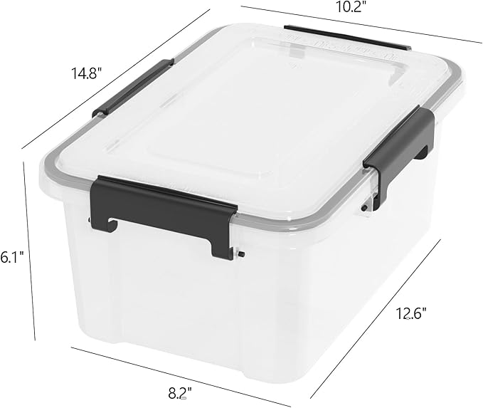 10 Liter Plastic Storage Container with Seal Circle and Latches Lid, Clear Food Storage Boxes Set of 4