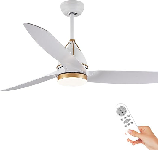 56inch White Ceiling Fan with Lights 3-Blade Modern Ceiling Fans Kitchen Ceilings Fans Light with Remote Control Outdoor Ceiling Fan Lighting for Patio Living Room Bedroom
