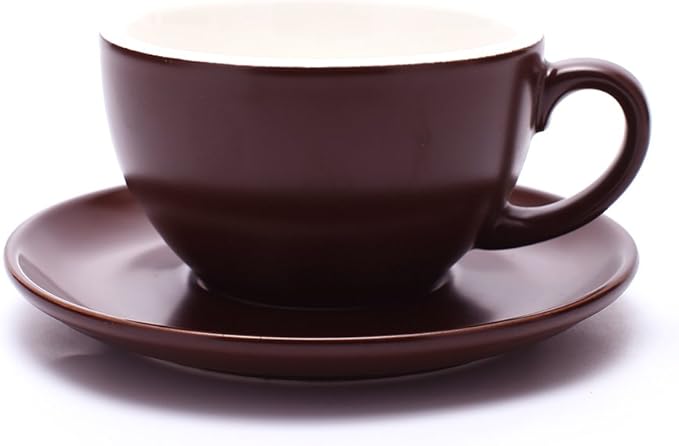 Latte Art Cup and Saucer, Latte & Cappuccino Mate for Coffee Shop and Barista (Matte Brown, 10.5 oz)