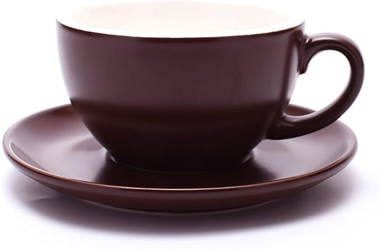 Double Espresso Coffee Cup and Saucer, Small Cappuccino and Speciality Coffee, New Bone China for Coffee Shop and Barista (Matte Brown, 5 oz)