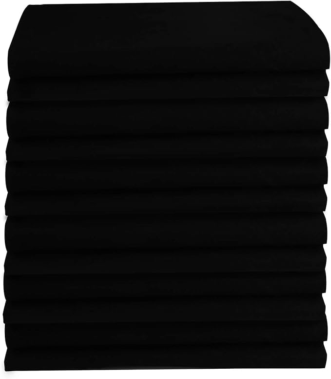 DG Collections 100% Cotton Flour Sack Towels – 12 Pack, 27x27 Inches, Black, Lint-Free, Pre-Washed, Hemmed Edges – Reusable Kitchen Towels for Cleaning, Embroidery, Printing & Crafts - Black