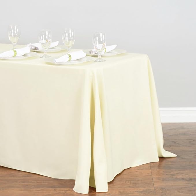 LTC LINENS 2-Pack Ivory Rectangular Tablecloths 90 in x 156 in with Rounded Corners - Ideal for 8 ft Tables with Floor-Length Drop - Polyester Fabric Cloth Table Covers for Wedding, Party