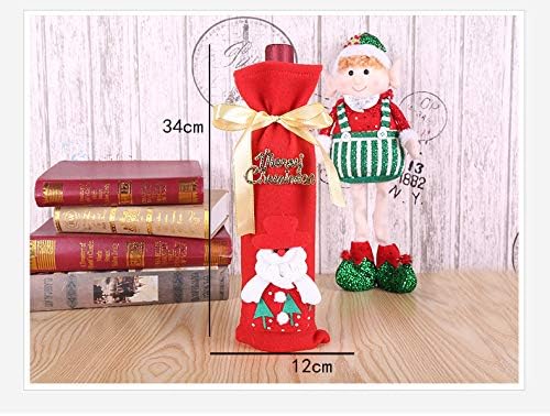 hexiaoxiao 3pcs Christmas Wine Bottle Gift Bags Cute Merry Christmas Wine Bottle Covers with Ribbon for Holiday Party gift wine bags (Santa Snowman and elk)
