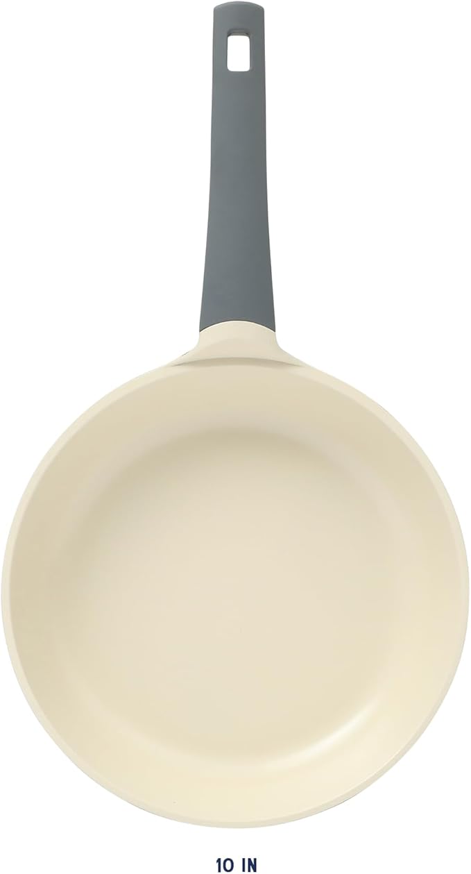 Oster Platinum Rooney 10 Inch Durable & Light Cast Aluminum Frying Pan Skillet w/PFA Free Ceramic Nonstick Interior Cookware Chef's Pan, Omelet Pan - Induction - Grey