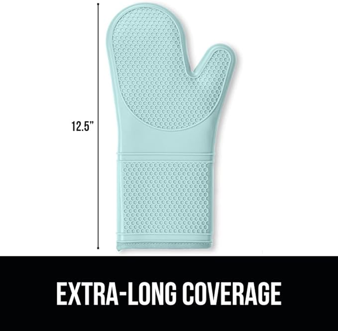 GORILLA GRIP BPA-Free Soft Silicone Oven Mitts, Heat Resistant and Waterproof Cooking Gloves, Thick Cotton Lining, Flexible Gripping for Baking Grilling, Kitchen Potholders Set of 2, 12.5x8.3, Mint