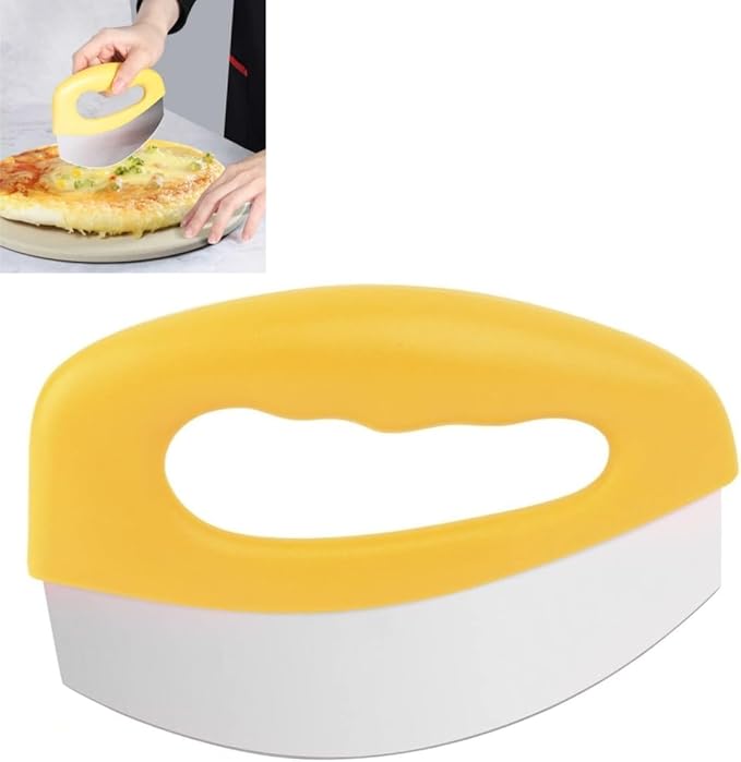Mezzaluna Mincing Chopper Easy Grip Pizza Cutter and Salad Chopper, Quick Rocking n Chopping Meat, Herbs and Salads,Yellow