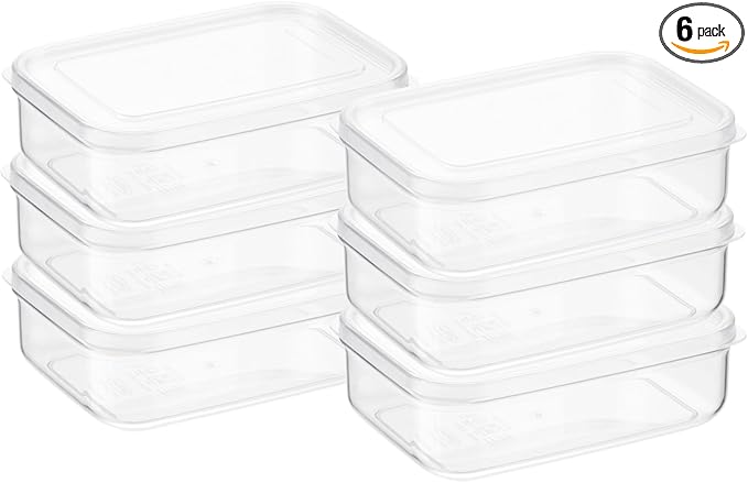Lustroware Micro Clear Transparent Food Storage Containers with Lids – BPA-Free, Shatterproof, Dishwasher & Microwave Safe, 1.4 qt Stackable Refrigerator Organizer Bins, Made in Japan, Set of 6