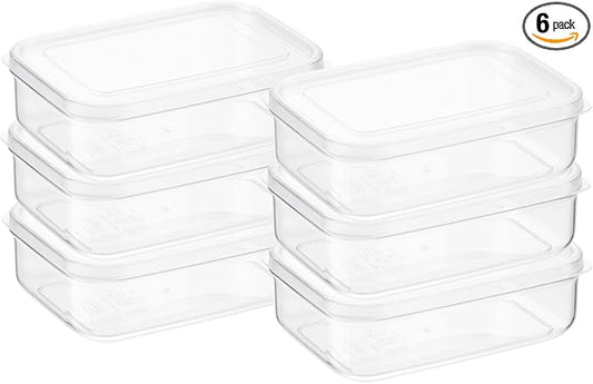Lustroware Micro Clear Transparent Food Storage Containers with Lids – BPA-Free, Shatterproof, Dishwasher & Microwave Safe, 1.4 qt Stackable Refrigerator Organizer Bins, Made in Japan, Set of 6