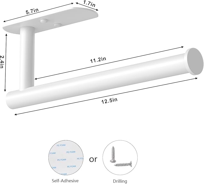 VAEHOLD Self Adhesive Paper Towel Holder Under Cabinet Mount, Wall Mounted Paper Towel Roll Holder for Kitchen, Bathroom, Wall - Stainless Steel (White)