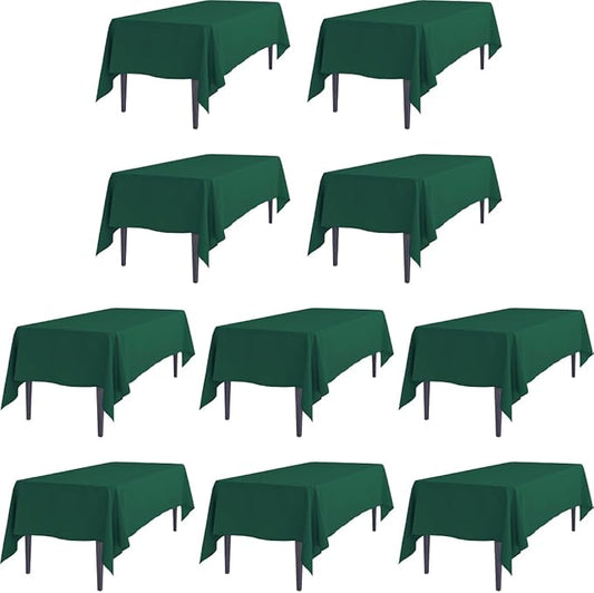 LTC LINENS 10 Pack Hunter Green Rectangular Tablecloths 70 x 120 Inch for 6 or 8ft Rectangle Banquet Tables with Half-Drop - Stain and Wrinkle Resistant Polyester Cloth Table Covers for Wedding, Party