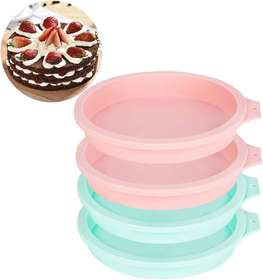 6-Inch Silicone Round Cake Pan Baking Mold, Baking Mold DIY Rainbow Cakes, Non-Stick Silicone, Pack of 4