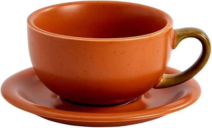 Vintage Design 12 oz Ceramic Latte Art Cappuccino Barista Cup with Saucer (Pumpkin Orange)