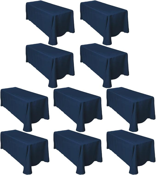 LTC LINENS Bulk 10-Pack Rectangular Tablecloths 90 In x 156 In with Rounded Corners - Navy Blue Table Covers for 8 ft Table with Floor-Length Drop -Wrinkle Resistant Polyester Fabric Cloth for Wedding