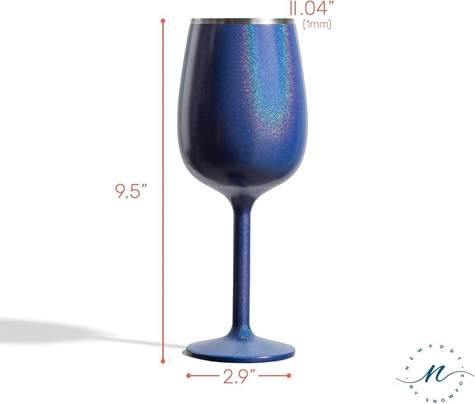 NEWPORT Stemware Collection Premium Vacuum Insulated Stainless Steel Wine Glass, Lightweight Wine Glass, Unbreakable & Drinks Stay Cold, Non-Slip Silicon Base, Cocktail Glasses, 12oz, Shimmer Blue