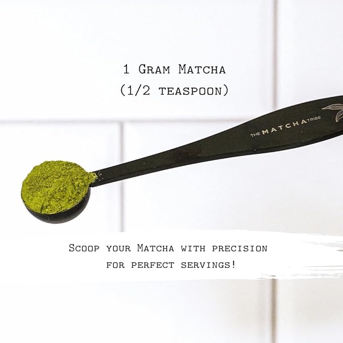 Black Matte Stainless Steel 1 Gram (1/2 Teaspoon) Matcha Measuring Spoon for Perfect Matcha Lattes.