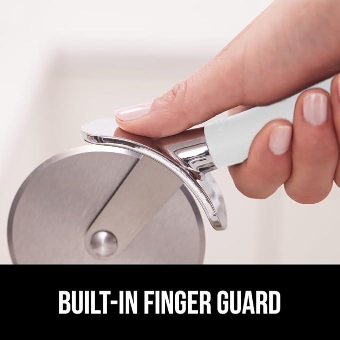 GORILLA GRIP BPA-Free Large Pizza Cutter Wheel, 9 Inch, Sharp Stainless Steel Blade, Slip Resistant Handle with Thumb Guard Protection, Slice Thick or Thin Pizzas, Pie, Pastries in Seconds, White