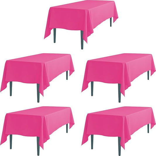 LTC LINENS 5 Pack Fuchsia Rectangular Tablecloths 70 x 120 Inches for 6 ro 8 Feet Rectangle Banquet Tables with Half-Drop - Stain and Wrinkle Resistant Polyester Cloth Table Covers for Party, Wedding