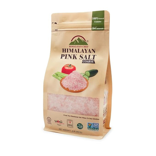 Himalayan Chef Pink Himalayan Salt Coarse Grain, 2 lbs Bag - Pure, Natural, Kosher, Mineral-Rich, Ideal for Grinder Refills, Cooking, Seasoning