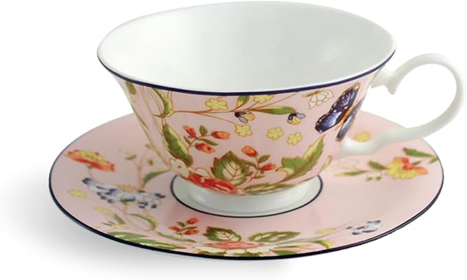 Aynsley Cottage Garden Windsor Fine Bone China English Tea Cup and Saucer Set, 7.4 oz(Pink)
