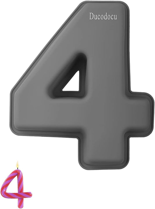 Ducodocu 3D Silicone Cake Pans Large Number Cake Mould Novelty Cake Tins DIY Baking Mold for Birthday Wedding Anniversary 10 inch Number of 4
