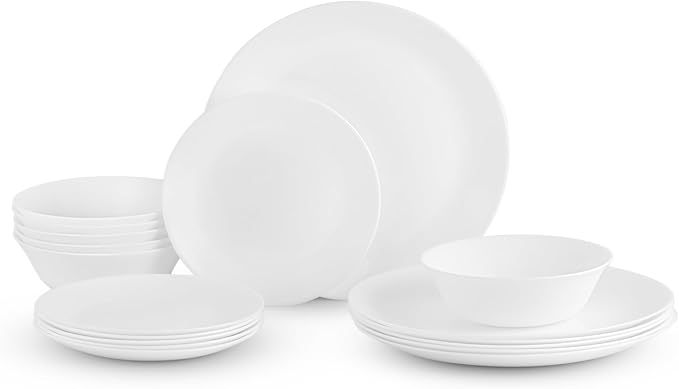 Cello Regal Dinnerware Set of 18 pieces, Service for 6, Chip & Scratch Resistant, Lightweight Round Plates and Bowls Set, Microwave & Dishwasher safe, Opalware Dinner Set, Plain