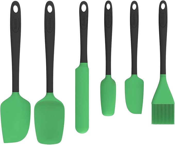 Silicone Spatula Set of 6, Food Grade, High Temperature Resistant, Dishwasher Safe, Suitable for Kitchen Baking, Cooking (Green)