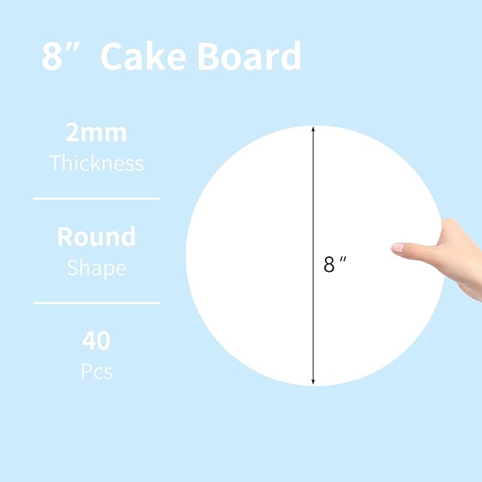 JCD Cake Boards 40 PCS, Cake Boards 8 Inch Round, Disposable Cake Plates, Food Grade Cake Base Cake Tray Cake Circles, 8 Inch Cake Board White Cardboard Circles Round Base (White, 8inch/40Pcs)