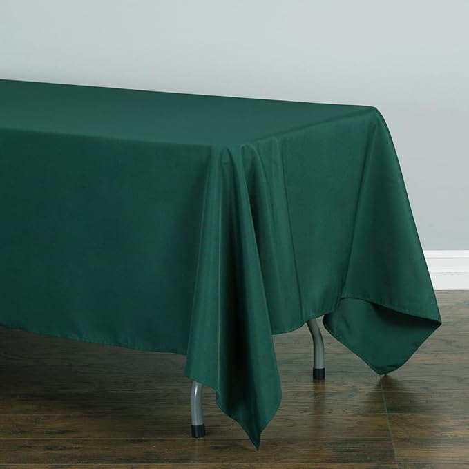 LTC LINENS 10 Pack Hunter Green Rectangular Tablecloths 70 x 120 Inch for 6 or 8ft Rectangle Banquet Tables with Half-Drop - Stain and Wrinkle Resistant Polyester Cloth Table Covers for Wedding, Party