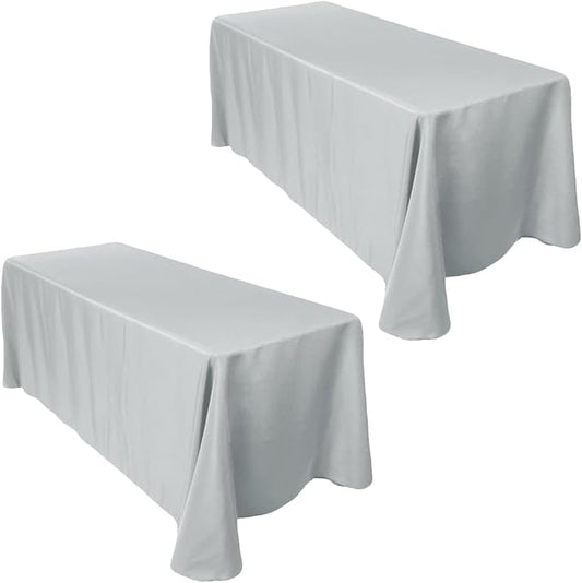 LTC LINENS 2-Pack Rectangular Tablecloths 90 in x 156 in with Rounded Corners - Grey/Silver Table Covers for 8 ft Tables with Floor-Length Drop - Polyester Fabric Cloth for Wedding, Party