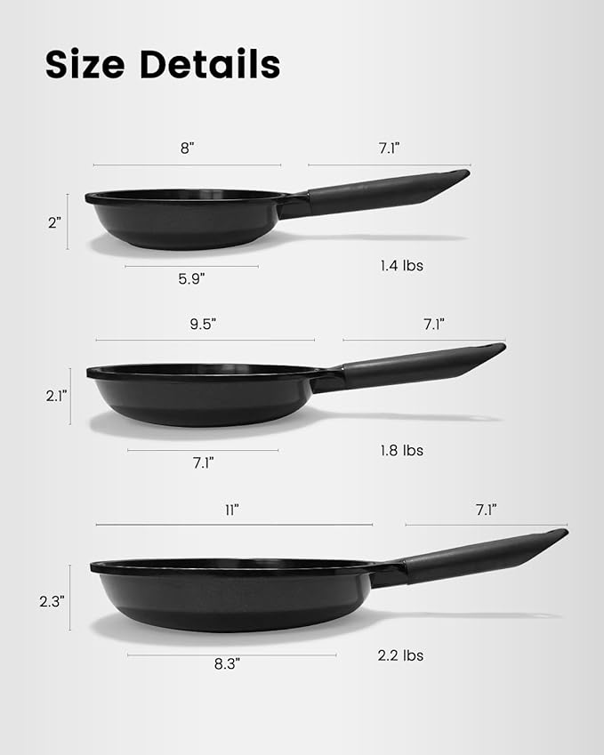 Ceramic Nonstick Frying Pan, Non Toxic Pan for Cooking, 8" 9.5" and 11" Frying Pan Skillet Set PFAS & PTFE & PFOA Free, Dishwasher Safe, Compatible with All Stovetops