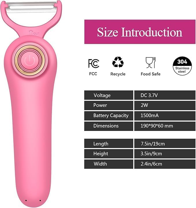 3-in-1 Electric Peeler | Auto Blade for Fruits/Vegetables | 3 Interchangeable Blades | Type-C Charging,Battery Capacity 1500 mAh | Kitchen, Travel, Camping