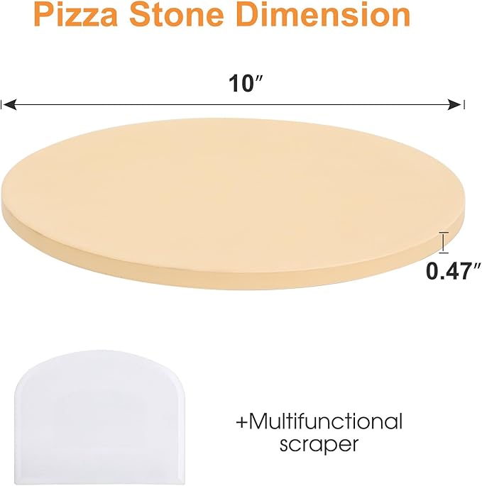 Small 10 inch Round Pizza Stone,for RV Camper Oven,Round baking stone Grill,Can make pizza, bread, pies,BBQ, Durable and Safe, Give away Plastic Scraper