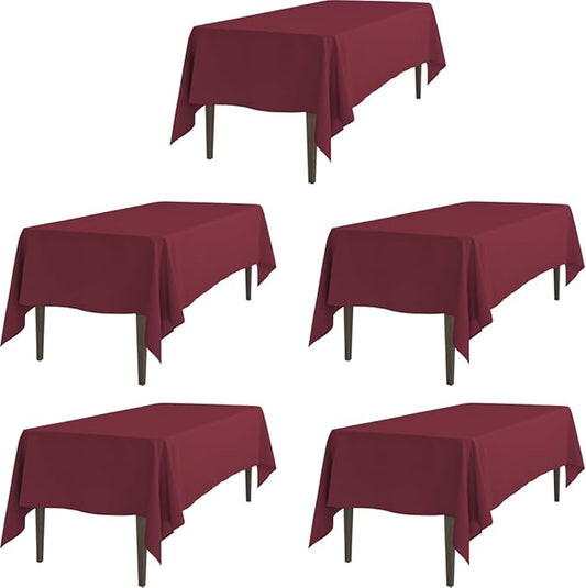LTC LINENS 5 Pack Rectangular Tablecloths Burgundy 60 x 102 Inch for 6 ft Rectangle Banquet Tables with Half-Drop - Stain and Wrinkle Resistant Polyester Fabric Cloth Table Covers for Wedding, Party