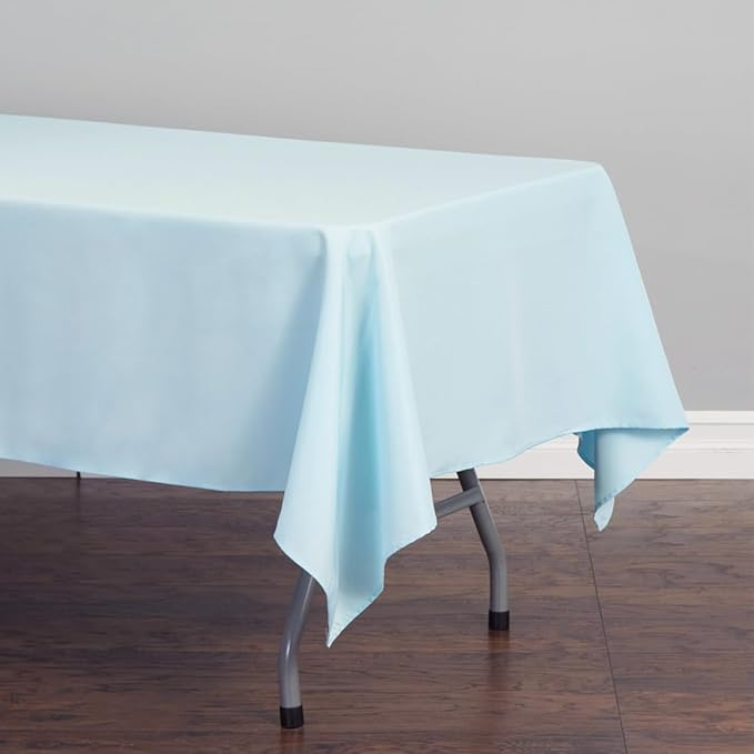 LTC LINENS 10 Pack Baby Blue Rectangular Tablecloths 60 x 126 Inch for 8 Feet Rectangle Banquet Tables with Half-Drop - Stain and Wrinkle Resistant Polyester Cloth Table Covers for Party, Baby Shower