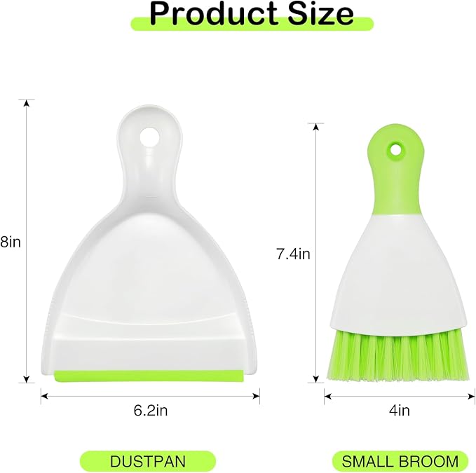 NACENA Mini Dustpan and Brush Set, Small Broom and Dustpan Set Dust Pan and Mini Hand Broom Dustpan and Broom Combo Compact for Home Table Keyboards Sofa Kitchen Pets, Green