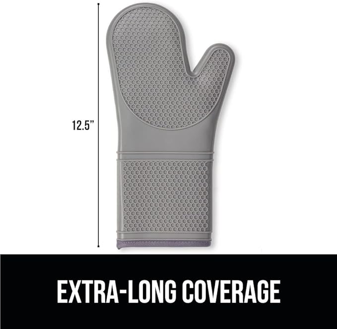 GORILLA GRIP BPA-Free Soft Silicone Oven Mitts, Heat Resistant and Waterproof Cooking Gloves, Thick Cotton Lining, Flexible Gripping for Baking Grilling, Kitchen Potholders Set of 2, 12.5x8.3, Gray