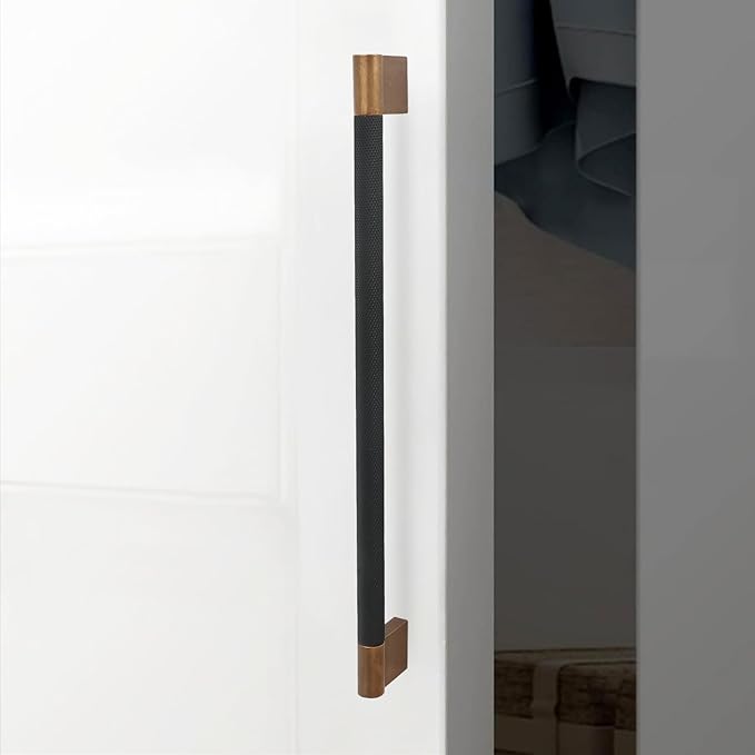 6 Pack 10 inch(254mm) Black and Antique Brass Kitchen Cabinet Handles Knurled Cabinet Pulls Black Drawer Pulls